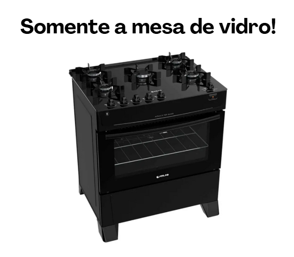 Mesa de Vidro para Fogão Atlas Mônaco 5 Bocas (Preto e Branco) (100002145)