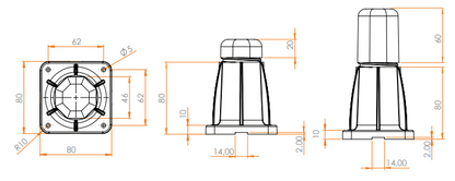 Conjunto sapata regulável com ponteira oitavada 140mm Cinza Furo 8mm (50073)